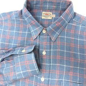 Faherty Brand Mens Medium Indigo Dyed Plaid Long Sleeve Button Down Shirt Blue